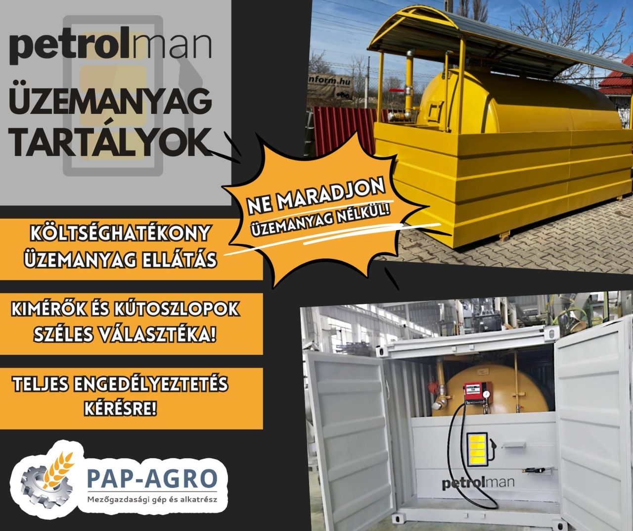 Petrolman üzemanyag tartályok hirdetés